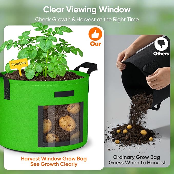 20 Gallon Potato Grow Bags: Set of 5 Colorful Gardening Supplies Fabric Pots with Harvest Window Reinforced Handles - Planting Container for Vegetable Tomatoes Carrot Flowers Balcony Patio Use