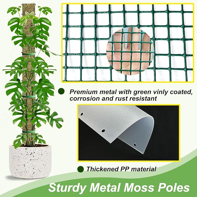 60"/40"/24" Metal Moss Pole, D Shape Sphagnum Moss Pole, Moss Poles for Climbing Plants, Monstera, Indoor Climbing Plants (6Pcs 24")