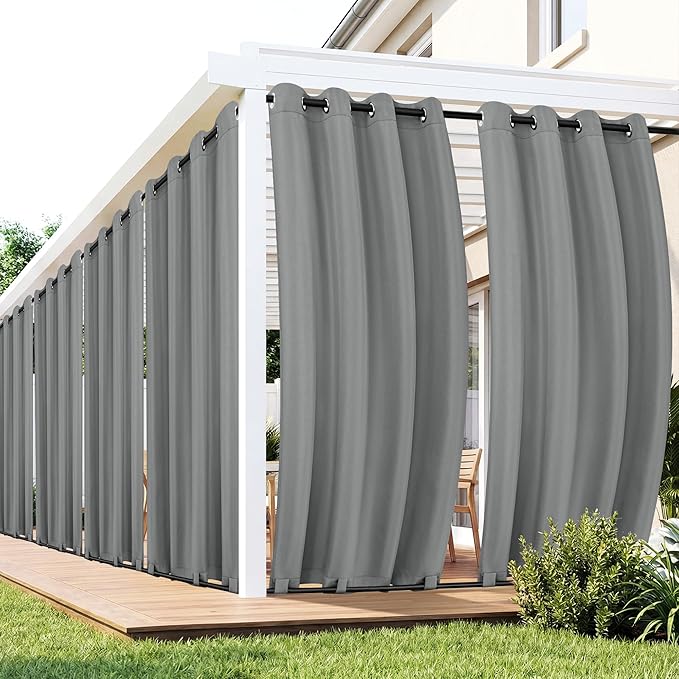 Outdoor Curtains for Patio Waterproof 6 Panels - Windproof, Privacy, Weatherproof Outside Drapes for Gazebo Pergola Porch, Grommet Top and Tab Bottom, 54x120 Inch, Grey
