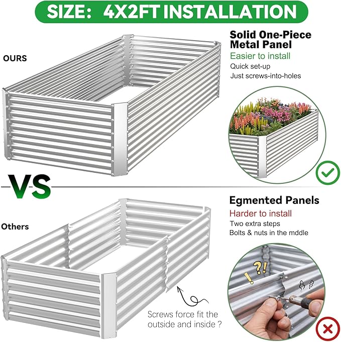 3 Pack Tall 4x2x1.5FT Raised Beds for Gardening, Corrugated Galvanized Steel Raised Garden Bed, Outdoor Metal Above Ground Garden Bed for Vegetables and Flowers(Rectangular)