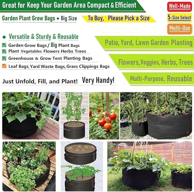 3-Pack 20 Gallon Thickened Plant Grow Bags Large (22x12 in) Heavy Duty Fabric Plant Pots Garden Bag for Tomato,Potato Planter,Flower Pots,Herbs Veggies Planting,Barrel Planter,Leaf Bag,Yard Waste Bags