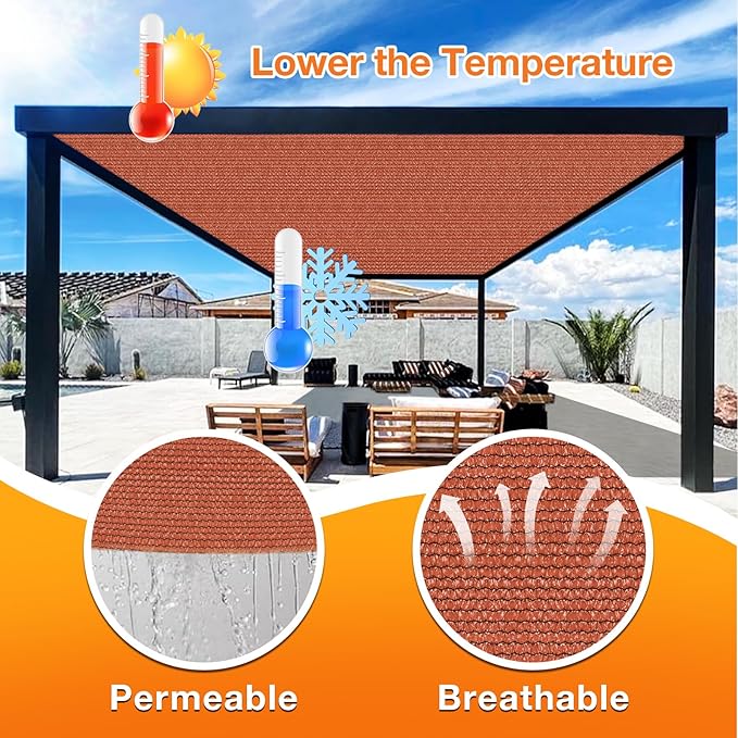 Artpuch 90% Sun Shade Cloth, 4 x 10 FT Pergola Shade Cover Canopy with Grommets, Sun Screen Fabric Tarp for Patio, Outdoor, Garden, Backyard, Rust Red