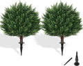 Artificial Cypress Topiary Tree with Ground Spike, Set of 2 Artificial Shrub Bushes, Fake Evergreen Tree for Porch, Artificial Plants for Outdoor Planters Indoor UV Resistant