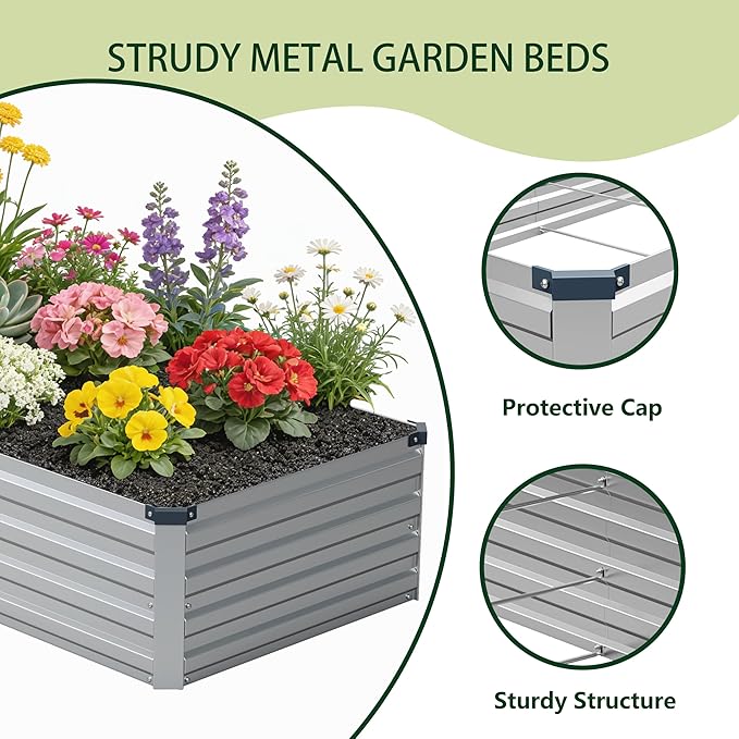 10x2x1ft(2 Pack) Galvanized Raised Garden Bed,Outdoor Planter Boxes Metal Patio Kit Planting Bed for Vegetables Flowers,Silver