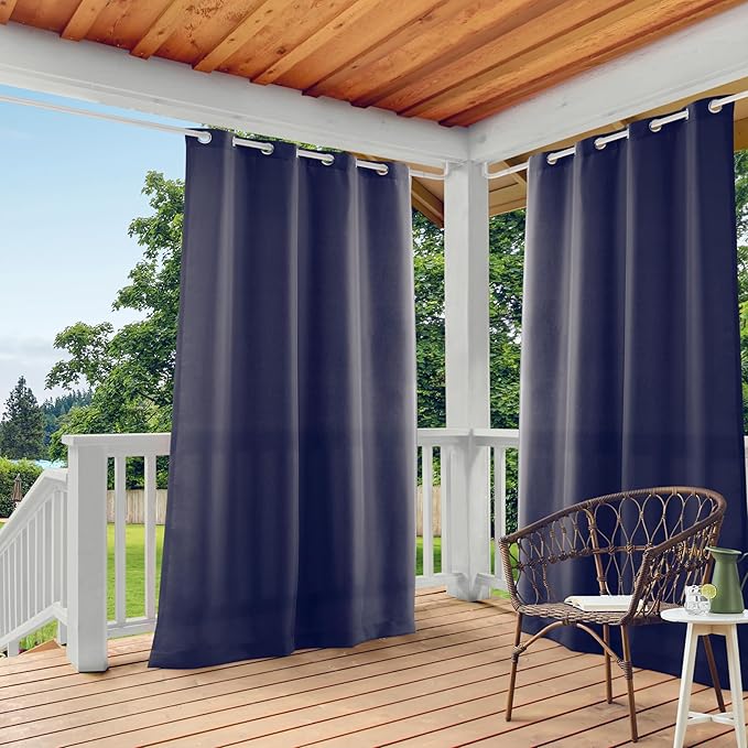 TOWN & COUNTRY BASICS Cabana Solid Heavyweight Indoor Outdoor Curtains, Light Filtering Opacity with Grommet Top, Water Repellent, 2-Pack Set, 54"x84", Dark Navy