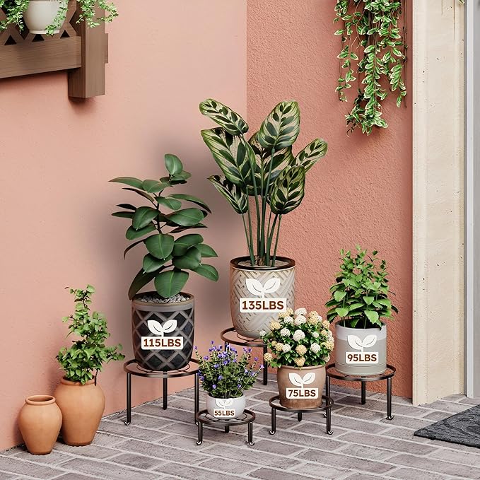 5 Pack Metal Plant Stand Indoor Outdoor Heavy Duty Rustproof Iron Flower Pot Stand Holder for Multiple Plants, Potted Holder Display Flower Shelf