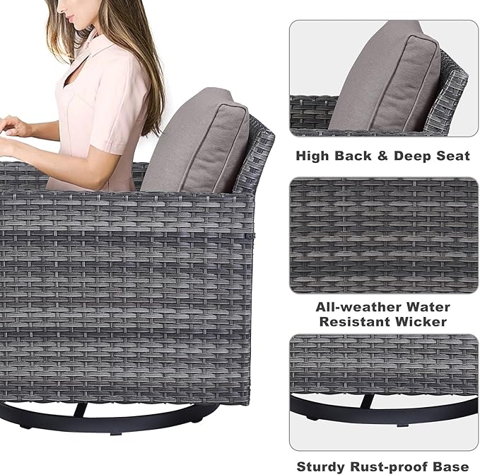 Belord Spacious 11 Pieces Patio Conversation Set - 5-Seater Outdoor Furniture Sectional Sets with Swivel Glider Chairs Set of 4 and Storage Box, Metal Top Coffee Table with Embedded Ottoman Gray