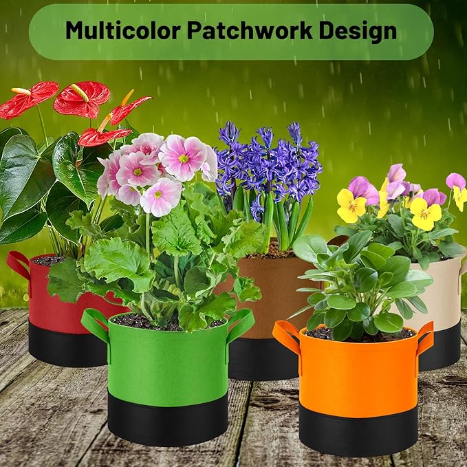 15 Gallon Fabric Grow Bags 5-Pack, 350G Heavy Duty Nonwoven Plant Pots with Handles, Breathable Root Pruning Containers for Vegetables Flowers Indoor Outdoor Gardening