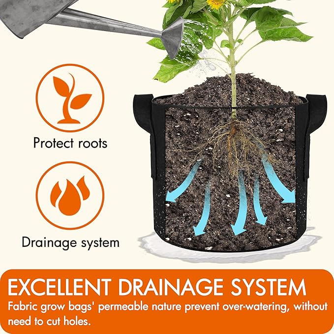Gardzen 10-Pack 10 Gallon Grow Bags, 300G Thickened Aeration Fabric Pots with Handles, Heavy Duty Cloth Pots for Plants