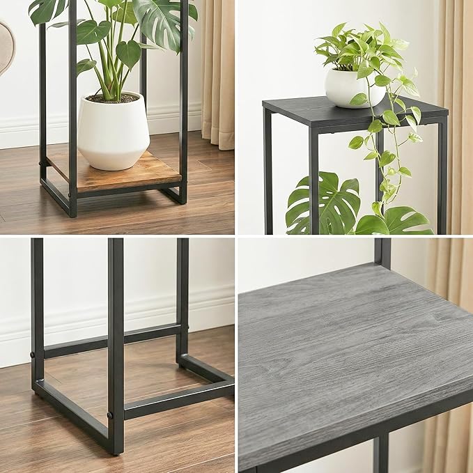 34" Tall Plant Stand Indoor, 2-Tier Modern Plant Shelf, Corner Flower Pot Holder Organizer for Living Room Balcony Patio Garden (Rustic Brown)