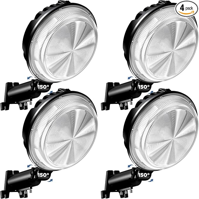 4 Pack 150W LED Barn Light, 20000LM Dusk to Dawn Sensor Security Light with 150° Adjustable Angle Photocell, IP66 Waterproof 6500K Daylight Outdoor Lighting for Farmhouse/Yard/Street
