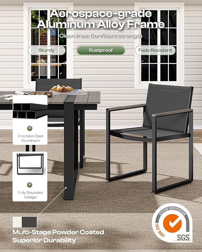 Outdoor Dining Table for 6, HDPS+ Aluminum Patio Dning Table with U-Shape Leg, Size: 67.4"*32.3"*29.6",Modern Rectangular Table for Lawn, Garden (Gray)