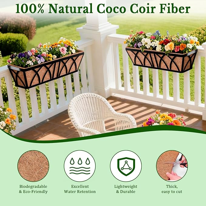 Halatool 2 Pack 36 Inch Window Box Liners Trough Coco Fiber Replacement Liner Pre-Formed Coconut Liners for Planters Wall Hanging Basket Flower Pot Fence Railing