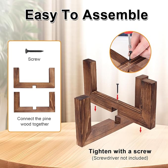 Plant Stand, Indoor/Outdoor Wood Plant Holder, Single Flower Pot Stand, Sturdy Planter Stands(Walnut, Fit 5-12 Inch Pots)