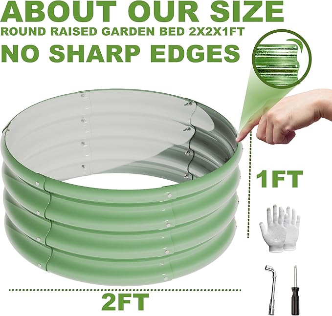 2Pcs 2X2X1ft Round Raised Garden Bed Kit,Galvanized Raised Garden Beds Outdoor, Metal Planter Box Steel Kit Flower Herb,Vegetables..Grass Green