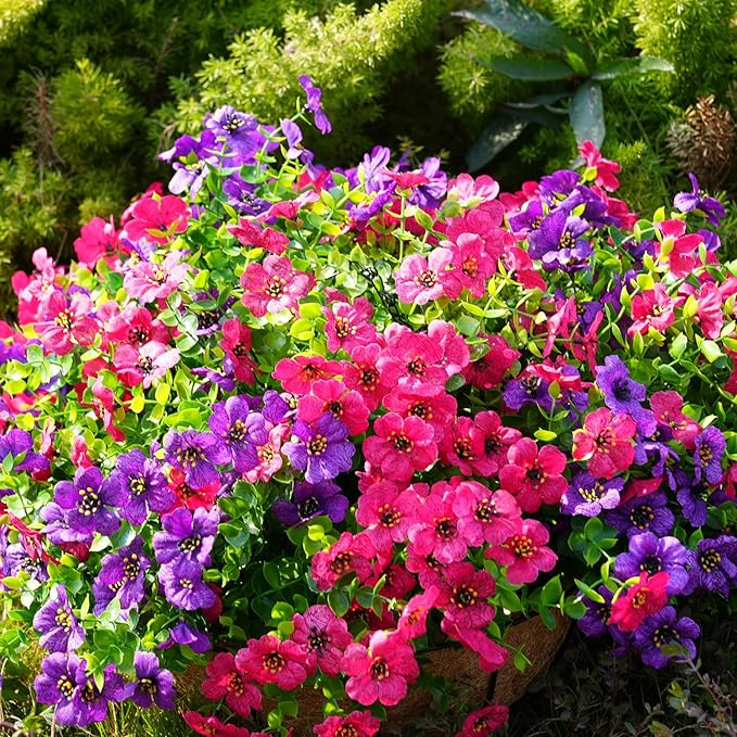 Artificial Flowers for Outdoor, UV Resistant Fake Silk Flowers, Realistic Faux Plants for Outside Indoor Porch Patio Window Box Planter Home Decor (14, Purple)