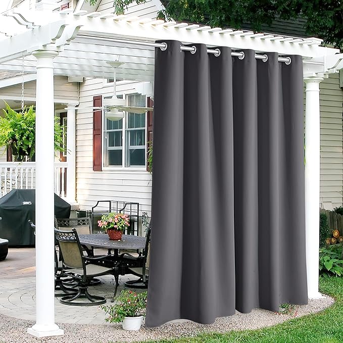 RYB HOME Patio Curtains Outdoor - Waterproof Privacy Curtain Blackout Drapery for Porch Outdoor Shower Arbor Basement Carport Garden Lawn, Wide 84 x Long 84, 1 Pc, Grey