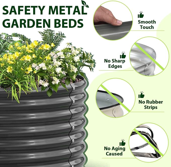 A ANLEOLIFE 2-Set 8X4X2 ft Galvanized Raised Garden Bed Kit, Oval Metal Deep Root Planters for Outdoor Plants, Quartz Grey