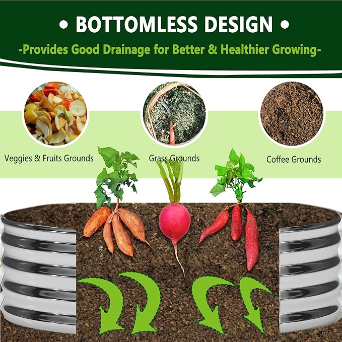 2PCS 3x3x1FT Galvanized Raised Garden Bed Kit,Vegetable Boxes-Round Metal Flower Box,Large Planter Raised Beds Outdoor Garden for Planting,Fruit,Herb-Silver