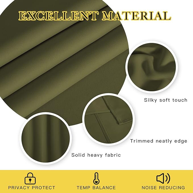 NICETOWN Blackout Curtain Blind Window Panel - (Olive Green Color) Home Decor Window Treatment Drape Modern Design Drapery for Patio Door Room, 52Wx84L,1 Panel
