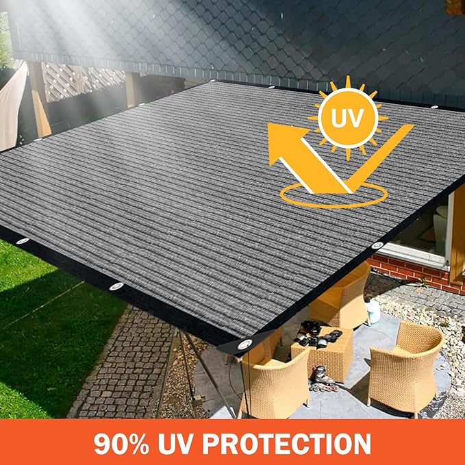 10x12 FT Sun Shade Cloth with Grommets, Pergola Shade Cover Canopy, 90% Sunblock Fabric Fence Privacy Screens for Outdoor, Garden, Patio, Balcony, Carport, Porch, Deck (Gray)