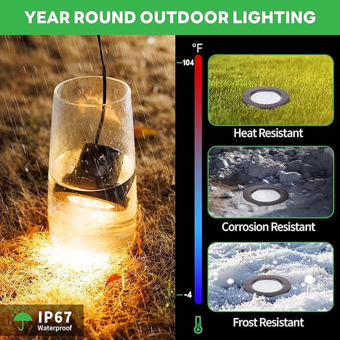 Low Voltage Well Lights LED, Bright 12V Landscape Lights Outdoor IP67 Waterproof, 4" Wired in-Grade Uplights Aluminum ORB for Path Yard 6W 580LM 10 Pack