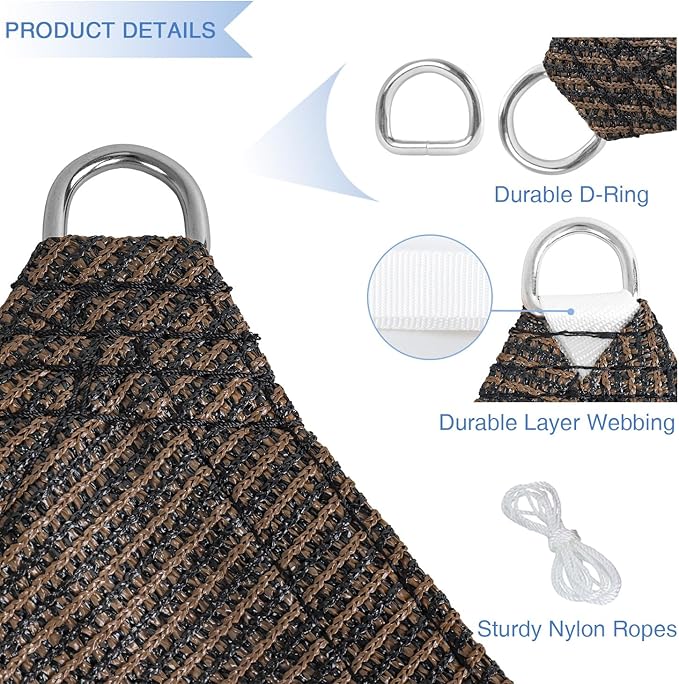 E&K Sunrise 13' x 13' x 13' Sun Shade Sail Triangle Canopy Shade Cover UV Block for Patio Backyard Garden Outdoor (Brown)