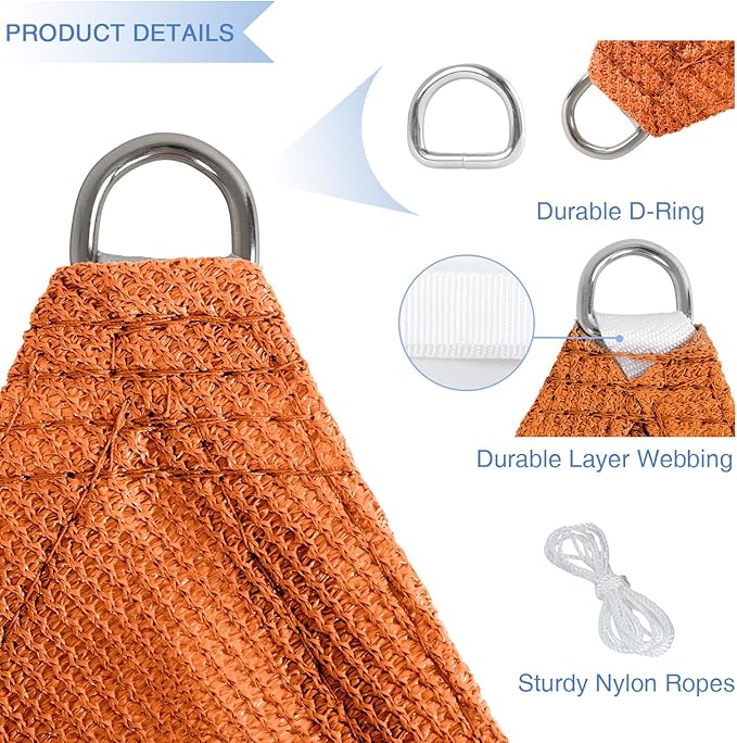 E&K Sunrise 17' x 17' x 17' Sun Shade Sail Triangle Canopy Shade Cover UV Block for Patio Backyard Garden Outdoor (Orange)