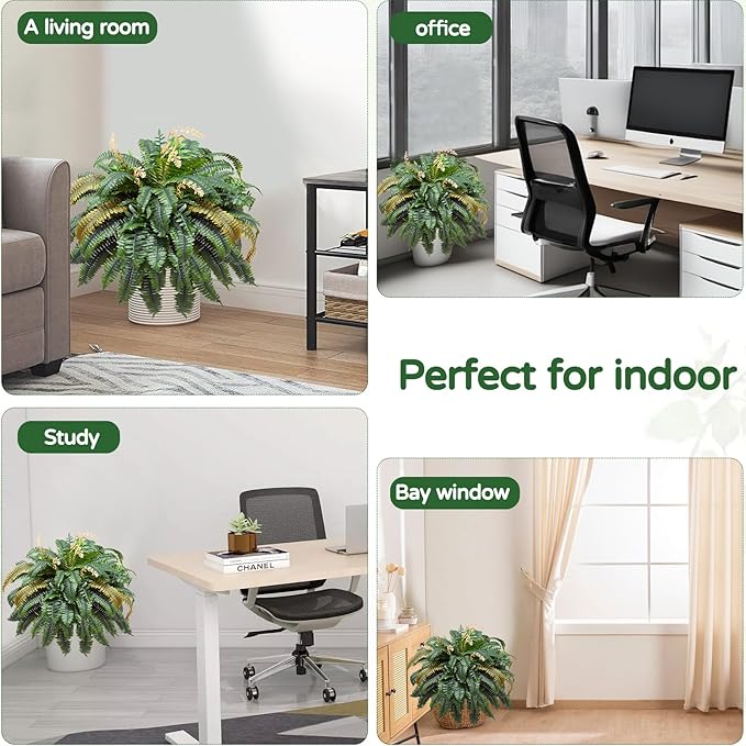 Large Autumn 88 Leaves Artificial Ferns for Outdoors Look Real, Fake Large Faux Boston Ferns for Outdoor Planter Realistic UV Resistant Artificial Fake Plants for Porch Patio Hanging 47 inch