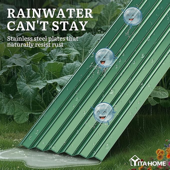YITAHOME 6x3x3ft Large Raised Garden Bed Kit, Galvanized Metal Planter Box with Gloves, Support Rod, Outdoor Above Ground Planters for Plants Vegetables Flowers, Green
