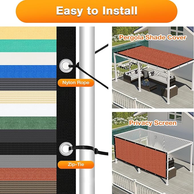 Artpuch 90% Sun Shade Cloth, 8 x 8 FT Pergola Shade Cover Canopy with Grommets, Sun Screen Fabric Tarp for Patio, Outdoor, Garden, Backyard, Rust Red