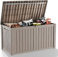 ROJIK Outdoor Storage Housing Deck Box - Waterproof Patio Furniture, Garden Tools, Cushions, Pool Accessories Storage Bench with Lockable Lid and Side Handles (Grey 158 Gal)