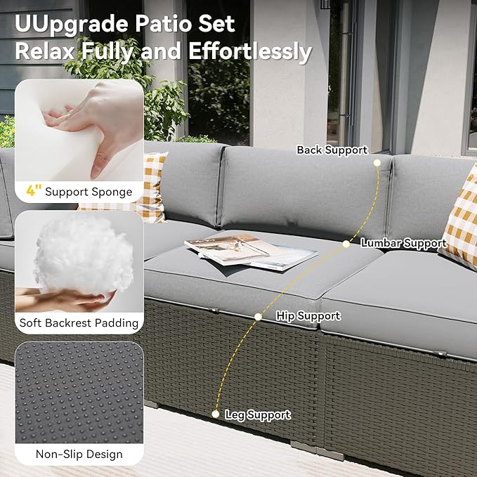Aoxun Patio Furniture Set with Fire Pit Table, 12 Piece Outdoor Sectional Sofas, 10 Seats Wicker Rattan Outdoor Furniture with Thickened Cushion for Backyard, Garden Light Grey