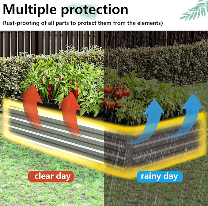 Vengarus 8x4x1FT (2 Pack) Galvanized Raised Garden Bed Kit, Outdoor Metal Planter Box for Vegetables, Rectangular Steel Container, Easy Assembly (Silver)