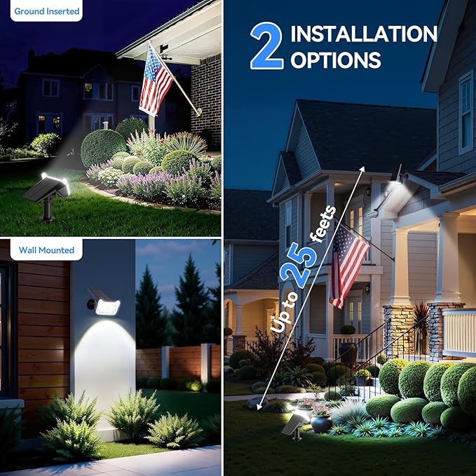 WdtPro Solar Spot Lights Outdoor Waterproof, Bright Solar Lights Outdoor with 16 Extra-Large LEDs, 3 Modes Landscape Spotlights, 2-in-1 Solar Powered Light for Yard Flag Garden, 2 Pack, Cool White