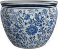 Red Lantern 14" Floral Blue & White Porcelain Fishbowl Planter or Cachepot for Indoor/Outdoor Use in Garden Entryway Living Room Boho Eclectic Modern Contemporary Classic Traditional Style Decor