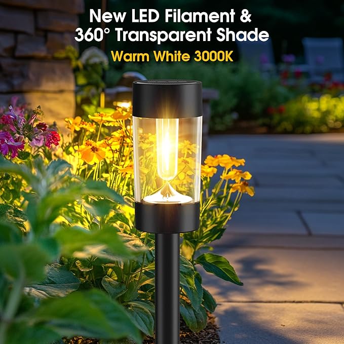 Solar Lights Outdoor, 12 Pack Waterproof Solar Landscape Lighting for Pathway Garden Yard Path Walkway Driveway Lawn Patio Outside Decor, Warm White
