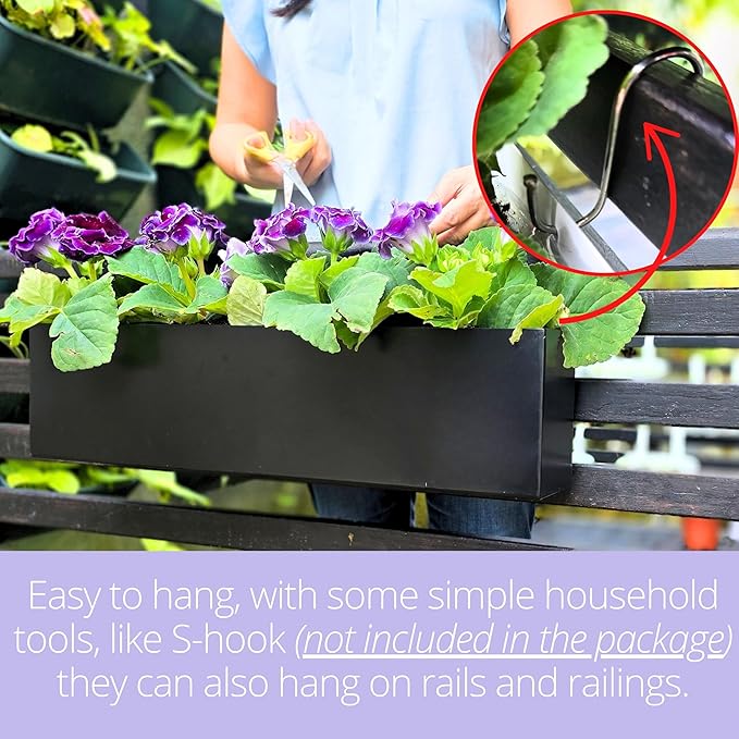 LaLaGreen Wall Planters for Outdoor Plants (30 Inch, 4 Pack) Carbon Steel Black Metal Hanging Flower Pots Outdoor for Succulents, Wall Mount Rectangular Long Window Sill Box Fence Deck Garden Decor