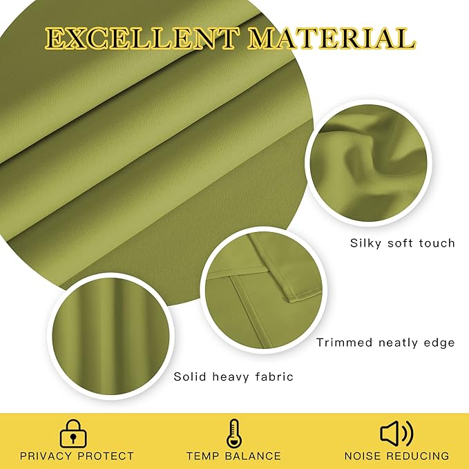 NICETOWN Fresh Green Blackout Curtains 84 inch Length, Grommet Top Room Darkening Drapes for Bedroom Living Room, Light Blocking Window Covering for Privacy (W66 x L84 Inch, 1 Panel)