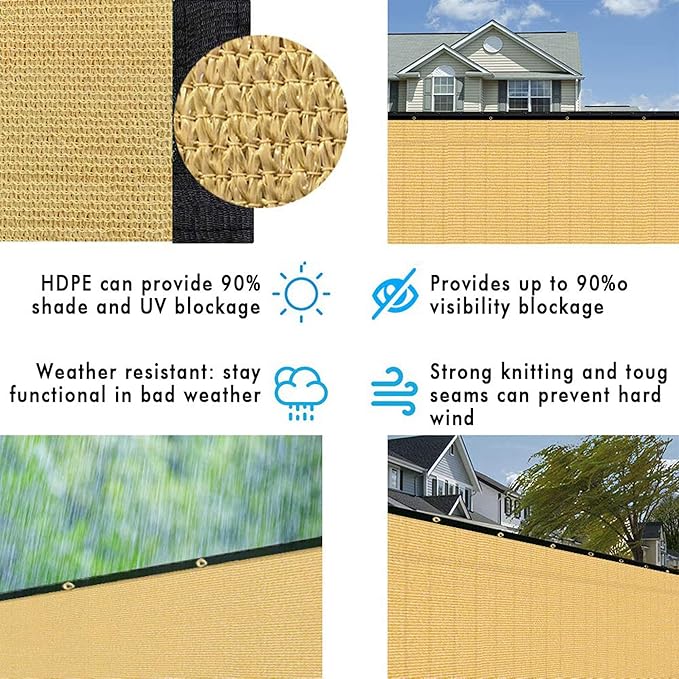 UPGRADE Privacy Fence Screen 3'x6' Sand Outdoor 90% Visibility Blockage 170 GSM Mesh Shade Cover Panels for Backyard,Balcony,Home Decoration with Zip Ties,Customized Avaliable