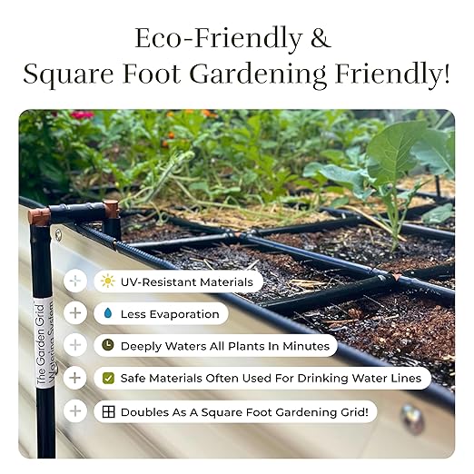 Garden Grid Watering System | Square Foot Gardening Grid & Irrigation in One | Pre-Assembled Watering Grid and Square Foot Garden Style Planting Template | USA-Made Quality | Size: 4x6 – Dims: 44"x66"