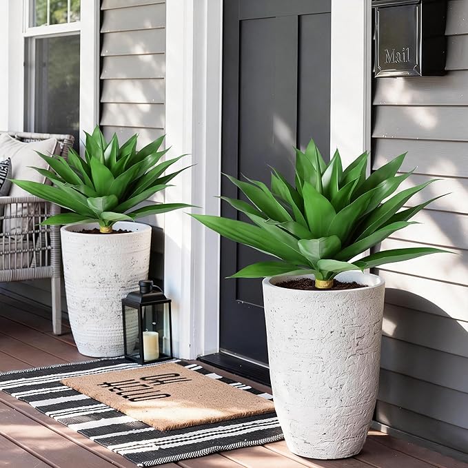 Ivydale Fake Plants 18 Inch Agave Artificial Plants Outdoor 2 PCS for Outside Decoration, Faux Greenery UV Resistant Artificial Outdoor Plants for Front Door Porch Planter Urn Patio Garden Yard(Green)