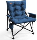 EVER ADVANCED Padded Oversized Folding Camping Chair for Adults, Heavy Duty Lawn Chair with Side Pockets, Portable Collapsible Quad Chair for Outside, Support Up to 500lbs, Blue