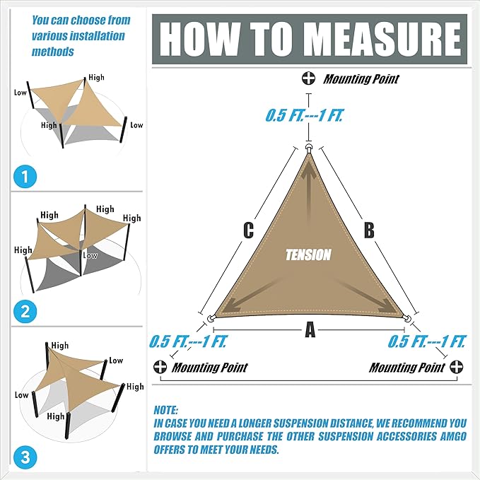 Amgo Custom Size 17' x 22' x 27.8' Blue Right Triangle Sun Shade Sail UPF50+ AGTAPRT12, Order to Make Canopy Awning, 95% UV Blockage, Water & Air Permeable, Commercial Standard (We Customize)