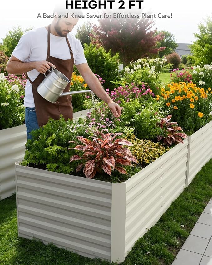 Garvee 8x4x2ft Galvanized Raised Garden Bed Outdoor,Rust-Resistant Raised Garden Beds for Gardening, Easy Assembly Outdoor Garden Box & Planters,Beige