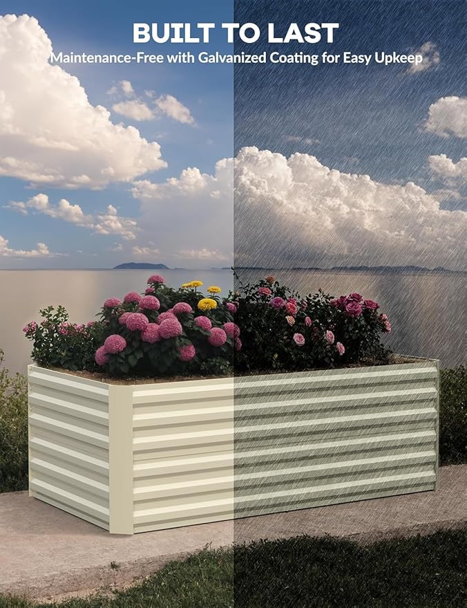 CABIHOME 2 Pcs 8x4x2 Ft Galvanized Raised Garden Bed, Deep Root Planter Box for Vegetables, Flowers, Herbs- Large Metal Raised Garden Bed Kit for Outdoor Use, Beige