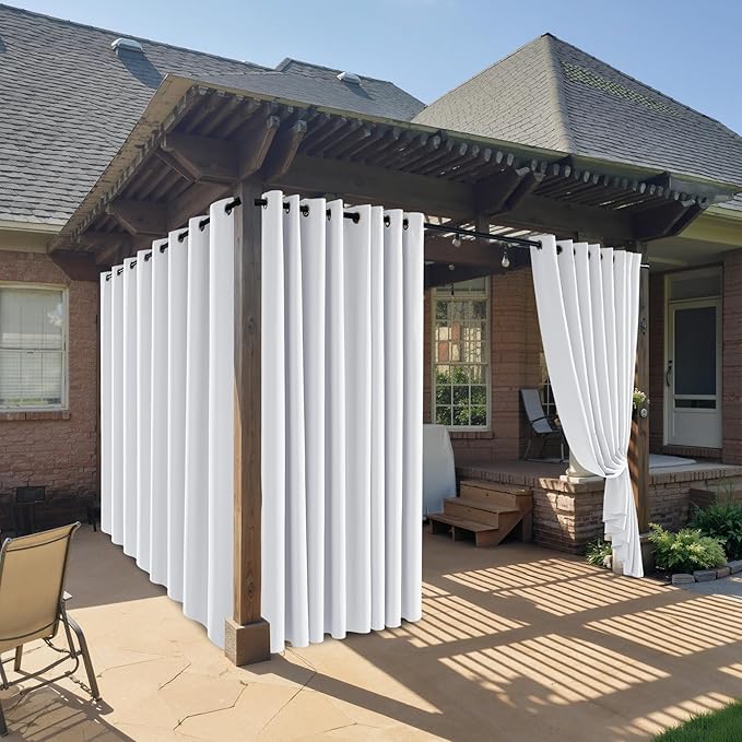 RYB HOME Outdoor Curtains for Patio Waterproof Block Sunlight Thermal Insulated Privacy Assured Thick Outside Curtains for Deck, Balcony, Pool, W52" x L63", Greyish White, 1 Panel
