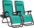 Best Choice Products Set of 2 Adjustable Steel Mesh Zero Gravity Lounge Chair Recliners w/Pillows and Cup Holder Trays - Mint