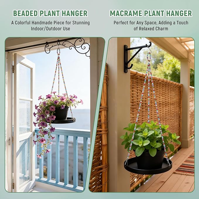 2-Pack Modern Boho Macrame Plant Hanger, 10/11 Inch Metal Hanging Planter Holder for Indoor and Outdoor Home Garden Decor, Black Hanging Plant Shelf for Window, Wall, and Ceiling. (American, 10/11)