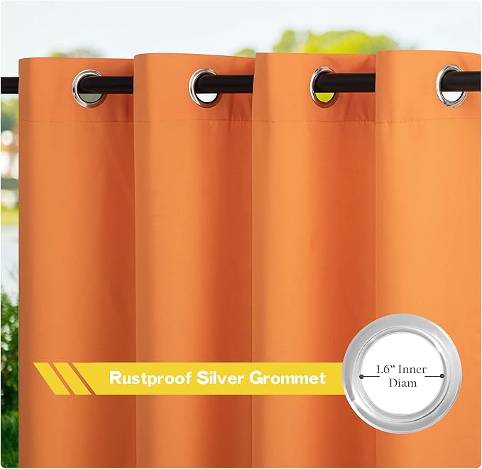 NICETOWN Canvas Outdoor Curtains for Patio Waterproof Set of 2, Rustproof Grommet Privacy Protect Decorations for Pool, Pergola, Arbor0 (Orange, W55 x L108)